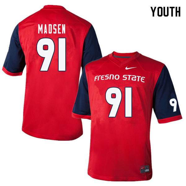 Youth #91 Nathan Madsen Fresno State Bulldogs College Football Jerseys Sale-Red - Click Image to Close